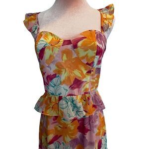 NWT WAYF Where Are You From Pink Hibiscus Floral Chiffon Dress Tiered Ruffles XS